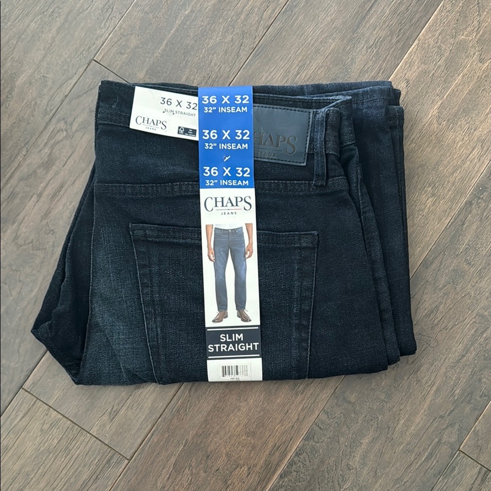 NWT 36x32 Chaps Men's Slim Straight Jeans - Dark Blue